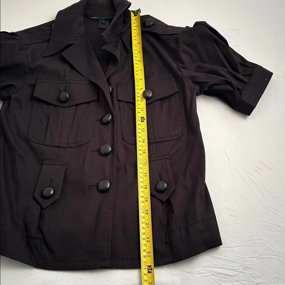 Marc by Marc Jacobs black gathered puff sleeve belted safari style blazer jacket